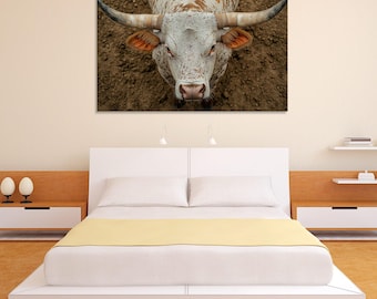 テキサスロングホーンヘッドのフェイク剥製壁掛け - 壁飾り - 銅の緑青