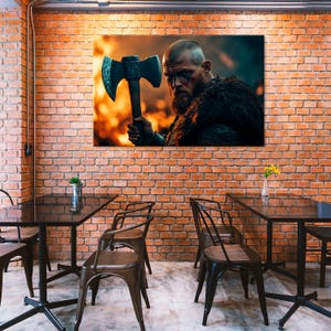 Medieval Viking with Axe Art Print, Warrior Wall Decor, Bold Historical Artwork, Perfect for Viking Enthusiasts and Rustic Spaces