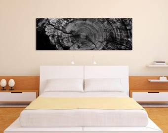 Black and White Wide-Format Abstract Tree Ring Wall Decor