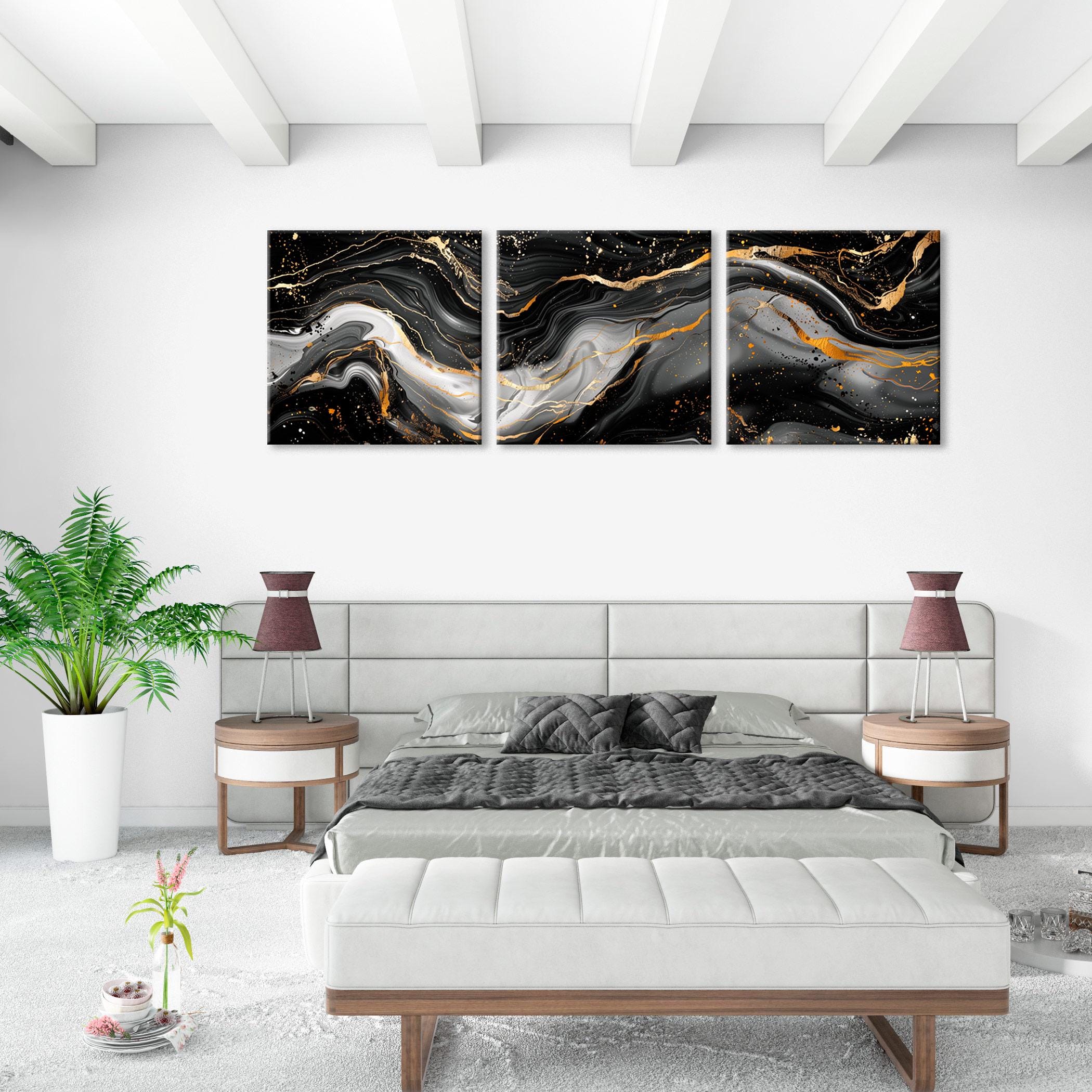 Black and Gold Abstract Canvas Art – Modern Wide Wall Print in Elegant ...