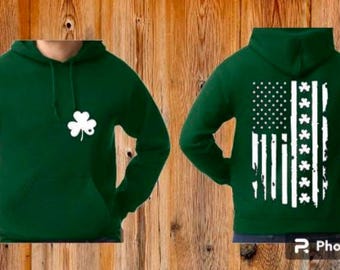 St Patrick's Day Hoodie: Clover American Flag, Lucky Shamrock