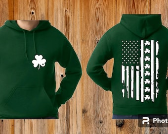 St Patrick's American Flag Hoodie | St Patrick's Day | Clover American Flag | Shamrock American Flag | Clover | Lucky Flag