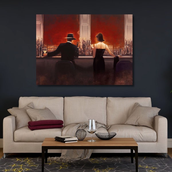 Peinture murale sur toile horizontale Brent Lynch Dîner-bar à cigares homme et femme célèbre cadeau de pendaison de crémaillère café salon décoration Art