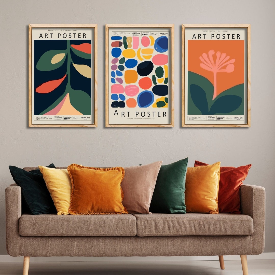 3 Piece Wooden Laminated Framed Mdf Painting Colorful Art Poster Living
