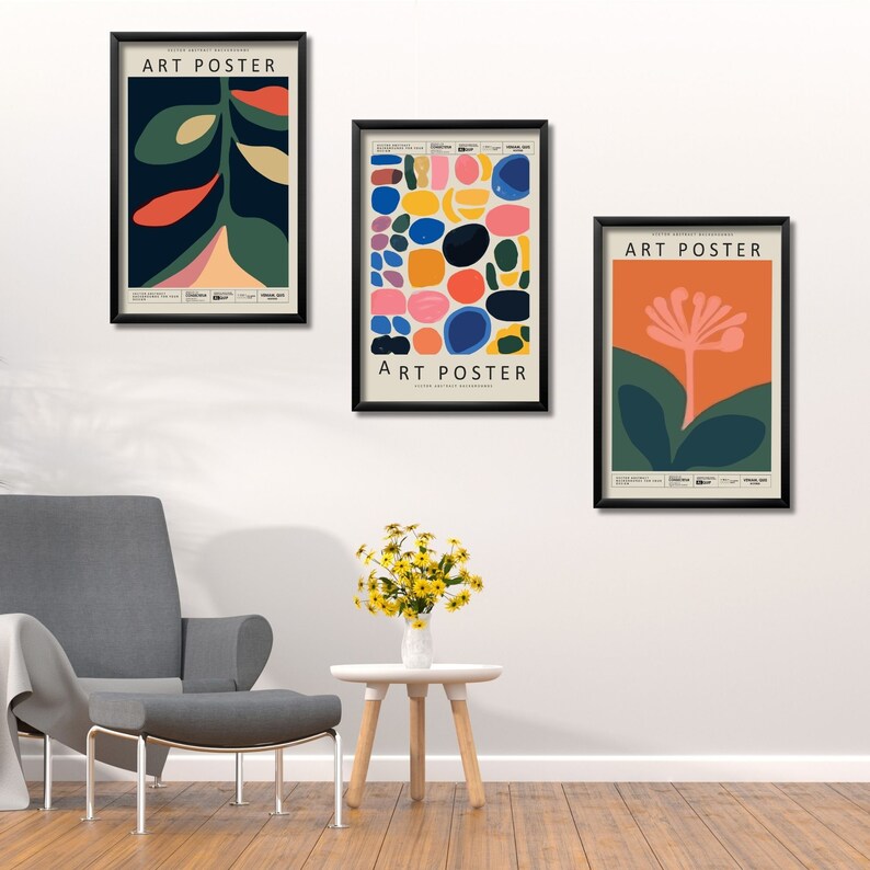 3 Piece Wooden Laminated Framed Mdf Painting Colorful Art Poster Living ...