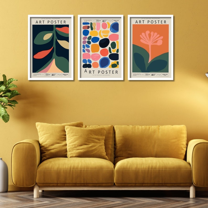 3 Piece Wooden Laminated Framed Mdf Painting Colorful Art Poster Living