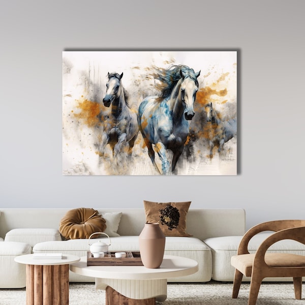 Horizontal Canvas Print High Quality Portrait of Running Horses High Quality Color Printing Kitchen Wall Art Housewarming Gift Art