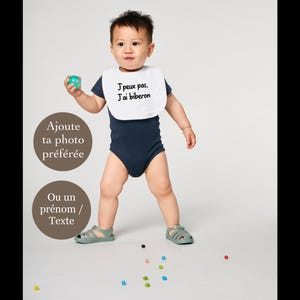 Personalized baby bib 100% organic cotton, First name on bib, Text on bib, photo on bib, dad gift, mom gift, baby gift