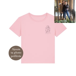 Women&#39;s T-Shirt 100% Organic Cotton Personalized Embroidered Photo, Personalized Embroidered Line Drawing, Personalized Women&#39;s T-Shirt Personalized Party Gift
