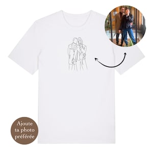 Unisex 100% organic cotton T-shirt with personalized embroidered photo, personalized embroidered line drawing, personalized mixed T-shirt, personalized party gift