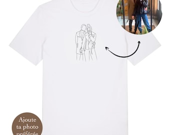 Koszulka unisex wykonana w 100% z bawełny organicznej ze spersonalizowanym haftowanym zdjęciem, spersonalizowanym haftowanym rysunkiem liniowym, spersonalizowana koszulka mieszana, spersonalizowany prezent na imprezę