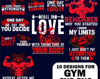 Bundle of Gym SVG PNG, Fitness, Sports SVG, Workout svg, Motivation svg, Gym Quote svg, Digital Files, Instant Download