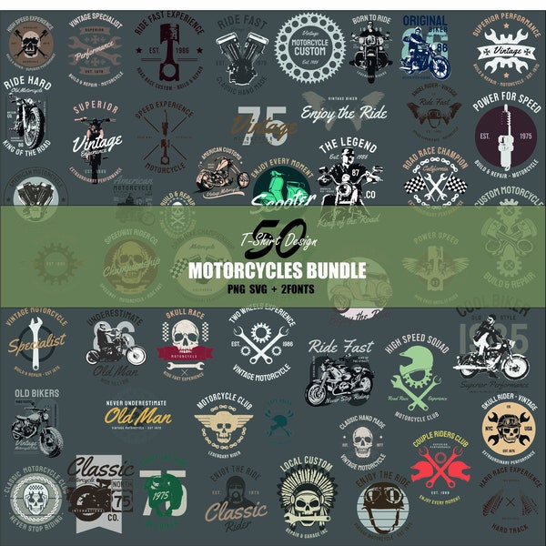 Design MOTORCYCLES vintage for T-Shirt printing design bundle motorcycle png, svg, fonts instant downoald