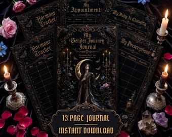 Dziennik podróży w stylu gotyckim, planer transpłciowości, śledzenie hormonów (do pobrania natychmiast)