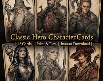 RPG Character Cards | 12 Classic Hero Portraits for Tabletop Games