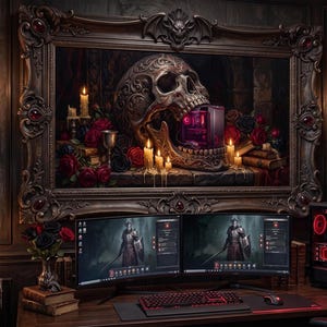 Gothic Gaming Print, Skull Wall Art for Dark PC Decor
