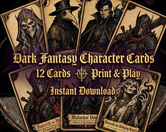 Tarjetas de personaje para juegos de rol imprimibles / 12 retratos de fantasía oscura / Descarga instantánea