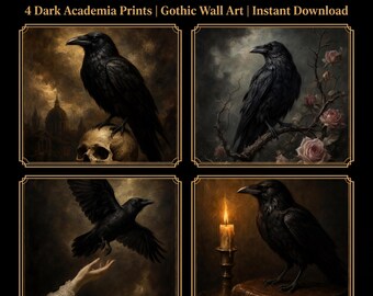Láminas de cuervos góticos: Colección de arte Dark Academia, 4 descargas digitales