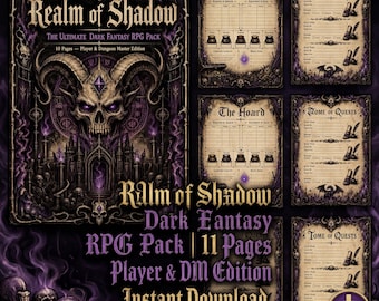 Pakiet RPG Dark Fantasy | Arkusz postaci, Śledzenie zaklęć, Dziennik zadań (do pobrania w wersji cyfrowej)