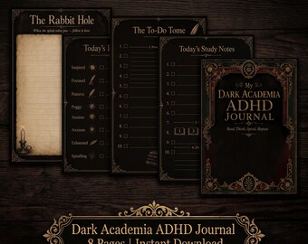 Dark Academia ADHD Journal | 8-Page Digital Study Planner & Mood Tracker