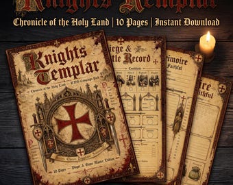 Pakiet RPG Templar Knight, Arkusze kampanii Crusader do druku, Pakiet Mistrza Gry Medieval Gothic