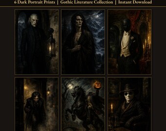Conjunto de retratos al óleo de monstruos clásicos, descarga digital de literatura gótica