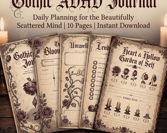 Gothic ADHD Journal, Printable Daily Planner, Romantic Dark Academia Productivity Pages