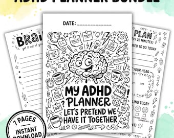 ADHD Planner Bundle Printable, Funny Daily Planner Digital Download, Neurodivergent Productivity Kit