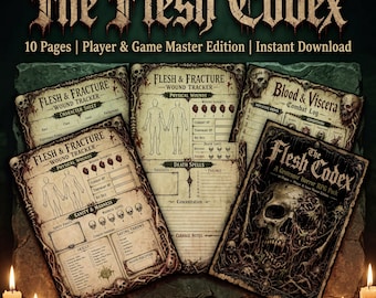 The Flesh Codex — pakiet RPG Horror, arkusze gotyckie do druku, pakiet Mistrza Gry Dark Fantasy