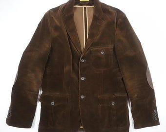 Ralph Lauren Rugby Blazer Jacket Brown Croduroy Suede Sportsman Hunting RARE L