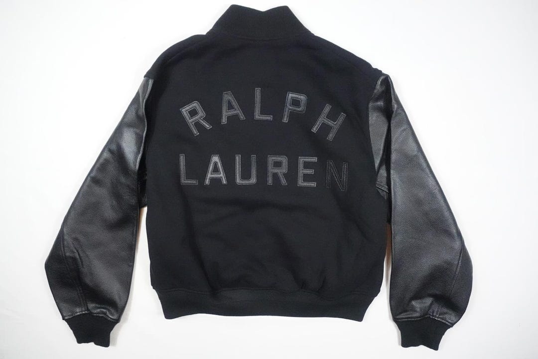 Polo Ralph Lauren Jacket Bomber Varsity Black Leather Spellout