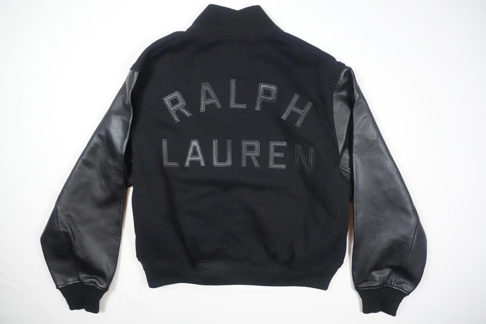 Polo Ralph Lauren Jacket Bomber Varsity Black Leather Spellout