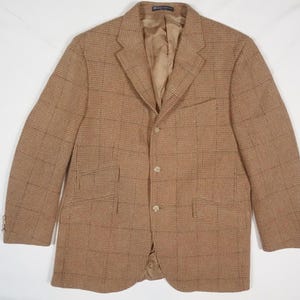 Polo Ralph Lauren Blazer Jacket Coat Herringbone Plaid Brown Wool Italy 54