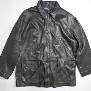 Polo Ralph Lauren Jacket Coat Black Leather Vintage RARE XL