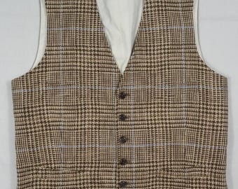 Chaleco Polo Ralph Lauren de lino tweed a cuadros, fabricado en Italia, talla 42L.