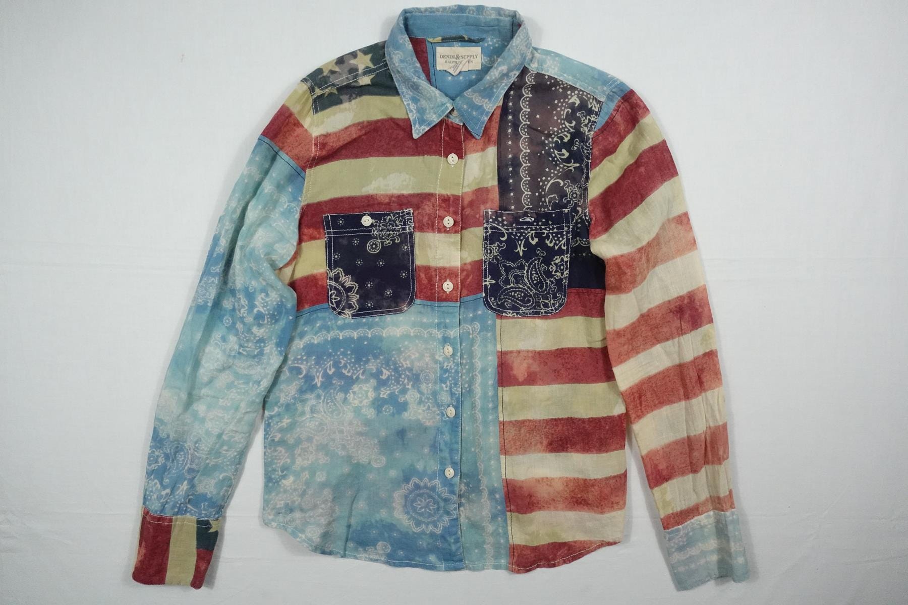 Ralph Lauren Denim & Supply Shirt USA Flags Graphic Patchwork RARE