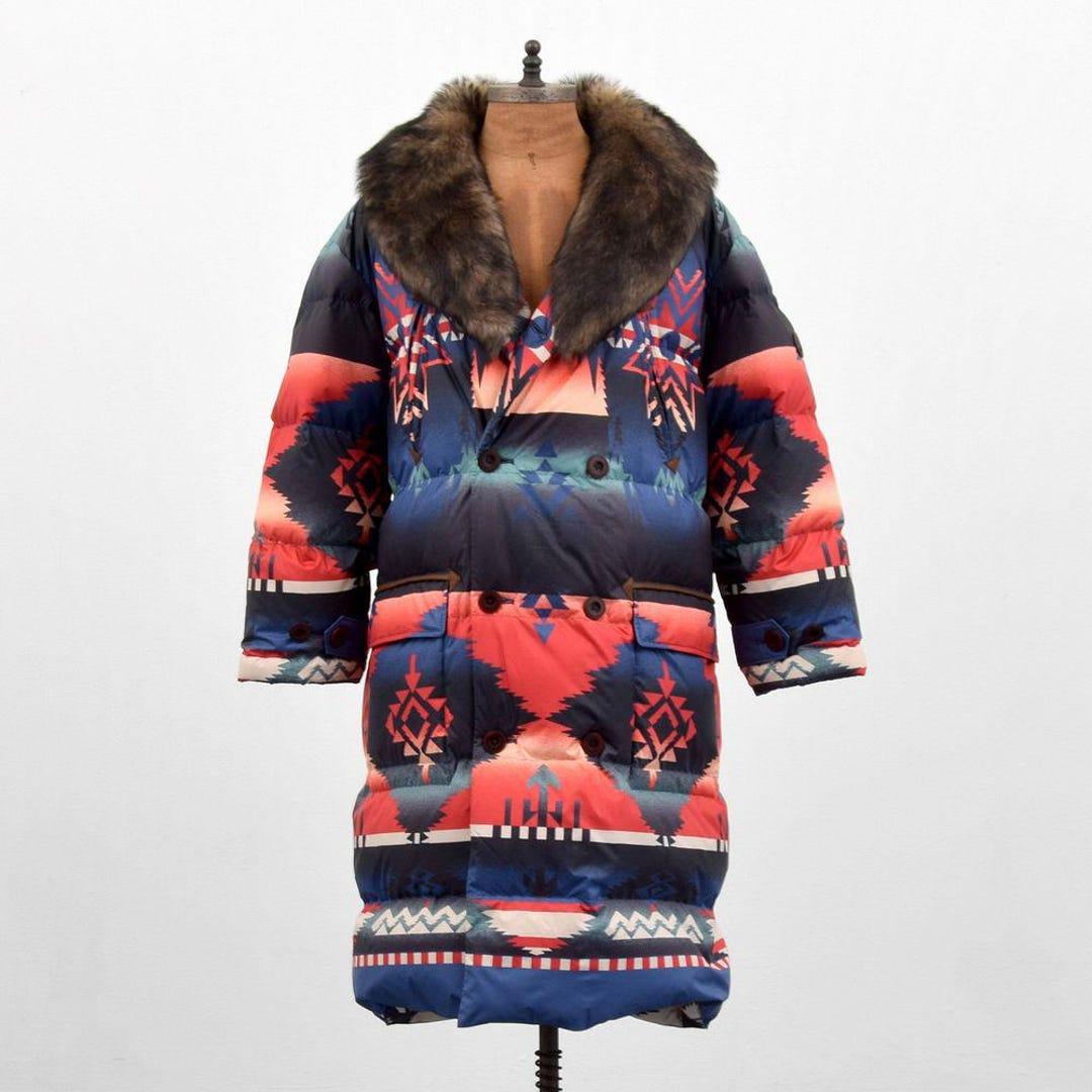 Polo Ralph Lauren Coat Puffer Jacket Aztec Southestern Belted Aztec Fur ...