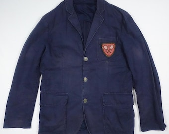 Polo Ralph Lauren Blazer Jacket Sport Coat Navy Tennis Wimbledon Crest Linen 40