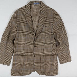 Polo Ralph Lauren Blazer Jacket Coat Plaid Herringbone Tweed 100% Linen Blue 40