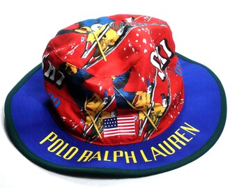 Polo Ralph Lauren Bucket Hat Cap Ski Suicide Flag Downhill 92 RARE SAMPLE