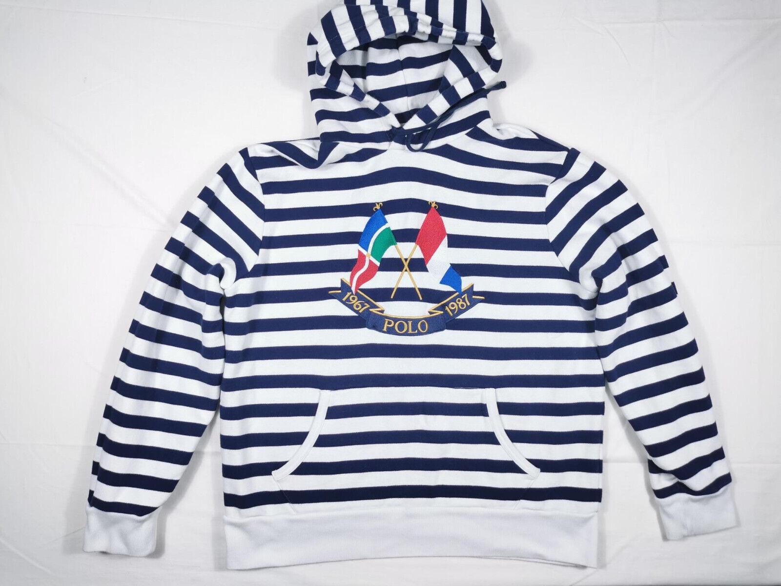 Polo Ralph Lauren Hoodie Crossed Flags Striped 1987 Anniversary Polo Ralph Lauren Hoodie Crossed Flags Striped 1987 Anniversary