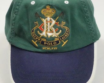 Czapka Polo Ralph Lauren z zielonym herbem baseballowym, jeździeckim, granatowym, z koroną, RZADKA