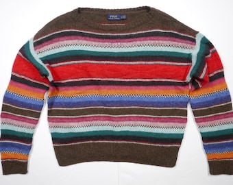 Suéter Polo Ralph Lauren con sarape a rayas estilo suroeste de lana india azteca, talla rara
