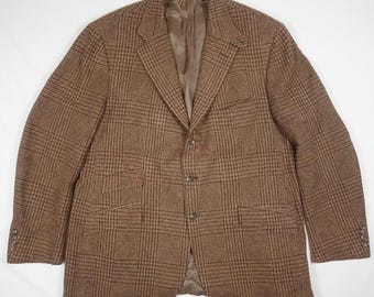 Chaqueta tipo blazer Polo Ralph Lauren, estampado de pata de gallo, lana marrón, fabricada en Italia, talla 48L.