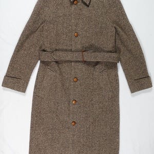 Polo Ralph Lauren Coat Jacket Herringbone Belted Tweed Brown Wool RARE 10