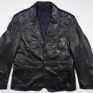 Ralph Lauren Purple Label Blazer Jacket Leather Black Italy RARE 40R image 1