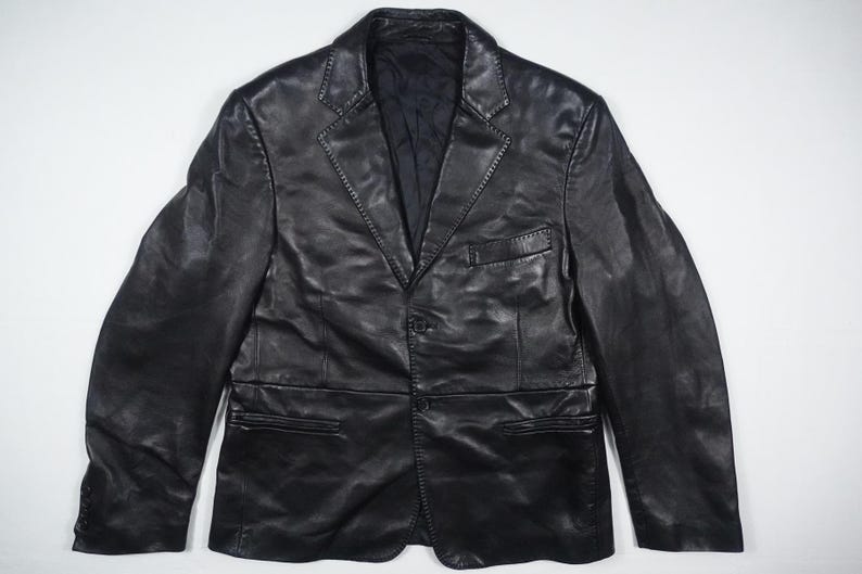 Ralph Lauren Purple Label Blazer Jacket Leather Black Italy RARE 40R image 1