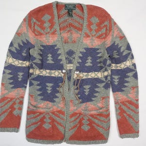 Lauren Ralph Lauren Cardigan Sweater Aztec Indian Southwestern Linen Beacon S