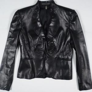 Ralph Lauren Black Label Jacket Lamb Leather Ruffle Womens Blazer USA RARE 8