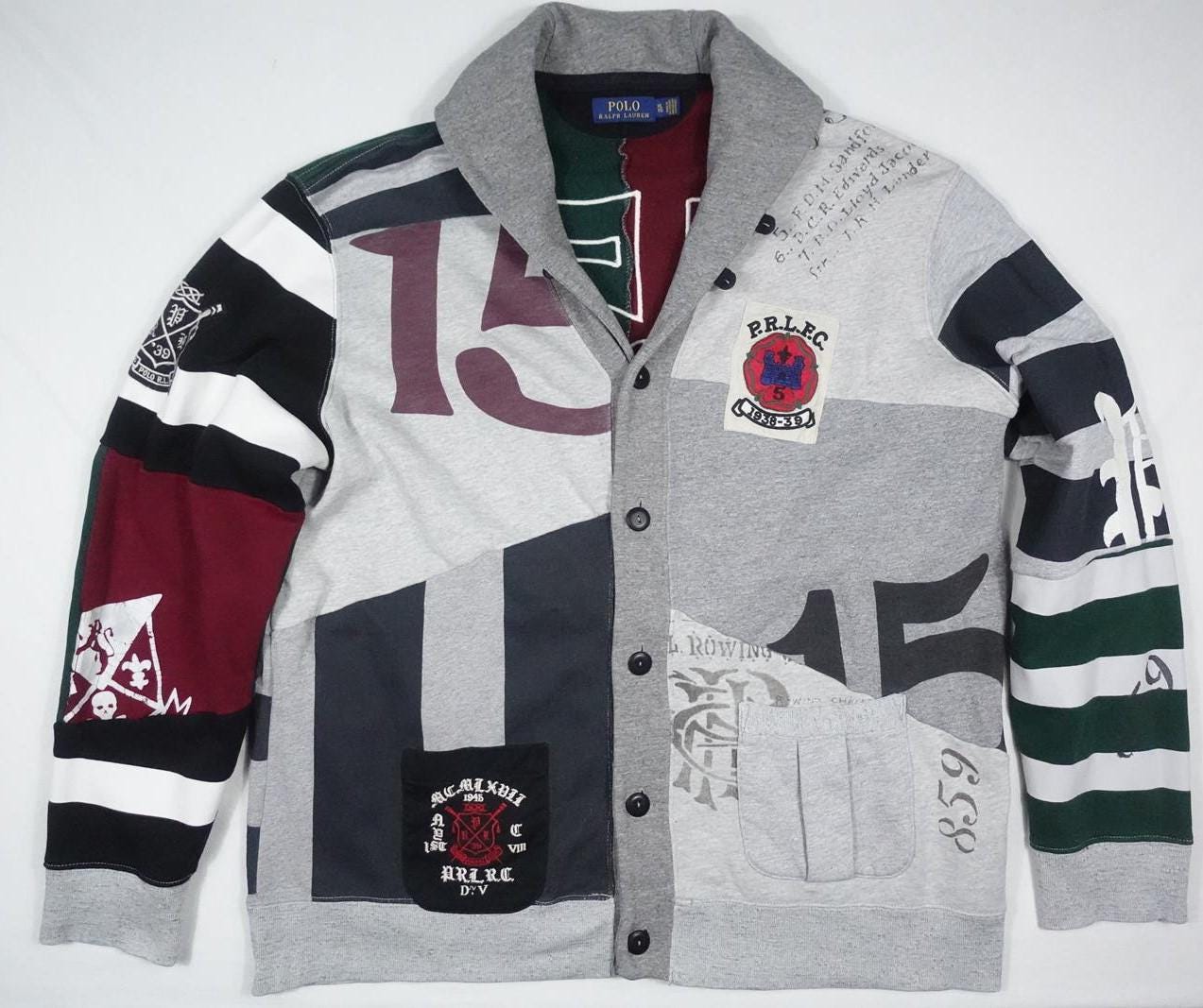 Polo Ralph Lauren Cardigan Sweater Varsity Patchwork Skull Crest